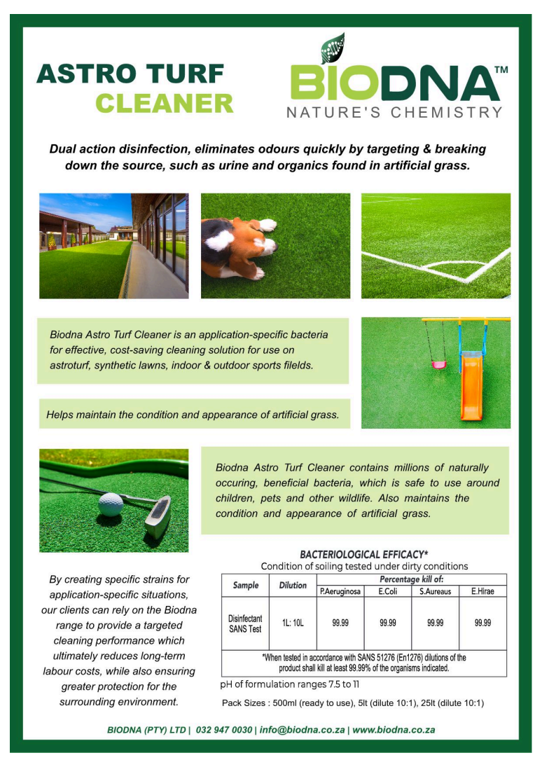 Astro turf cleaner brochure page